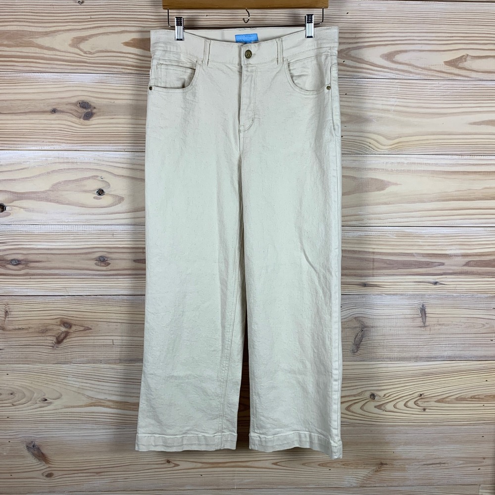 Draper James Pants Womens 14 Ivory Wide Leg High Rise Stretch Denim Neutral